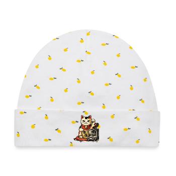 Lucky Maker Cat – Die glückliche Katze der Créates - Baby Premium Organic Mütze - Weiß/Zitronengelb - Vorne