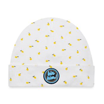Bin Hier! Neon Kreis Badge - Baby Premium Organic Mütze - Weiß/Zitronengelb - Vorne