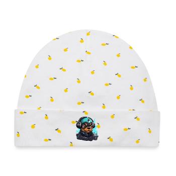 TechDog Neon Kopfhörer-Motiv - Baby Premium Organic Mütze - Weiß/Zitronengelb - Vorne