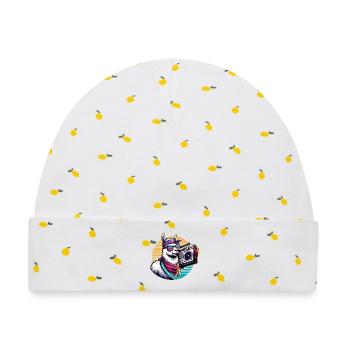 Lama mit Boombox im Retro-Vibe - Baby Premium Organic Mütze - Weiß/Zitronengelb - Vorne