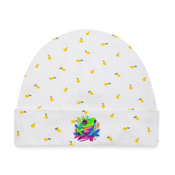 Regenbogenfrosch auf Blättern - Baby Premium Organic Mütze - Weiß/Zitronengelb - Vorne