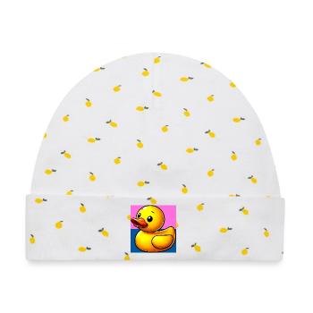 Ente Ente Ente Ente Ente - Baby Premium Organic Mütze - Weiß/Zitronengelb - Vorne