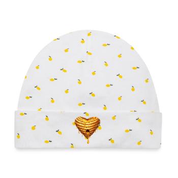 Herz Bienenkorb mit Honig Illustration  - Baby Premium Organic Mütze - Weiß/Zitronengelb - Vorne