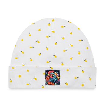 Bunter Hahnen - Gockel  - Baby Premium Organic Mütze - Weiß/Zitronengelb - Vorne