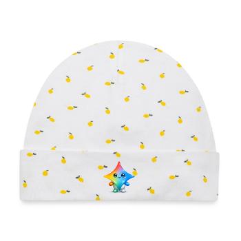 Süßer Gemini-Star-Maskottchen-Aufkleber - Baby Premium Organic Mütze - Weiß/Zitronengelb - Vorne