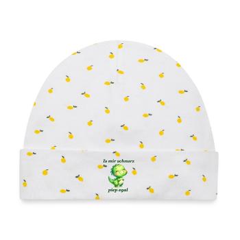 Schnurz piep egal Lustiger Spruch süßer Dino - Baby Premium Organic Mütze - Weiß/Zitronengelb - Vorne