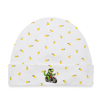 Biker-Dinosaurier  - Baby Premium Organic Mütze - Weiß/Zitronengelb - Vorne
