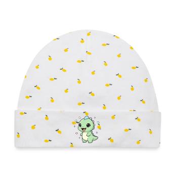 Pastell Dino Sternenzauber - Baby Premium Organic Mütze - Weiß/Zitronengelb - Vorne