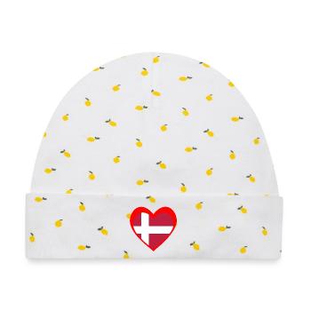 Danmark Hjerte – Kærlighed til Danmark - Baby Premium Organic Mütze - Weiß/Zitronengelb - Vorne