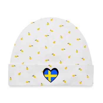 Sverige Svart Hjärta – Kärlek till Sverige - Baby Premium Organic Mütze - Weiß/Zitronengelb - Vorne