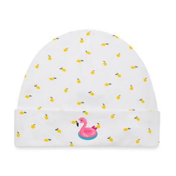 Flamingo-Schwimmschwimmer - Baby Premium Organic Mütze - Weiß/Zitronengelb - Vorne