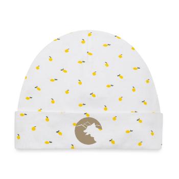 Hundsilhouette im Gebirge oder Dünen - Baby Premium Organic Mütze - Weiß/Zitronengelb - Vorne