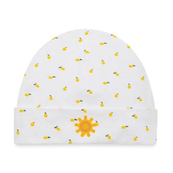 Zentrale orangefarbene Mandala-Sonne - Baby Premium Organic Mütze - Weiß/Zitronengelb - Vorne
