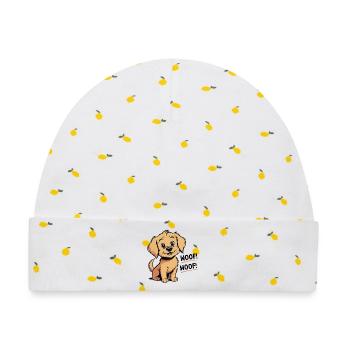 Cozy den Hund – Wuff – Wuff - Baby Premium Organic Mütze - Weiß/Zitronengelb - Vorne