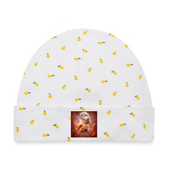 Lunar Fox mit Juwelen - Baby Premium Organic Mütze - Weiß/Zitronengelb - Vorne