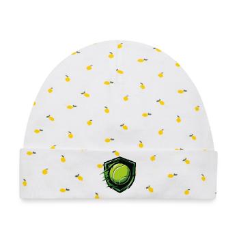 Tennis-Schild im Dynamik-Stil - Baby Premium Organic Mütze - Weiß/Zitronengelb - Vorne