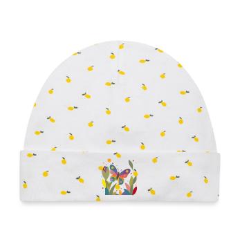 Bunter Schmetterling im Blumenfeld  - Baby Premium Organic Mütze - Weiß/Zitronengelb - Vorne