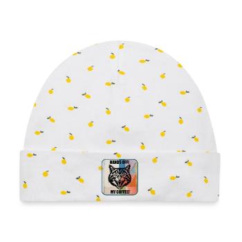 Hände weg Kaffee – Wütende Katze - Baby Premium Organic Mütze - Weiß/Zitronengelb - Vorne