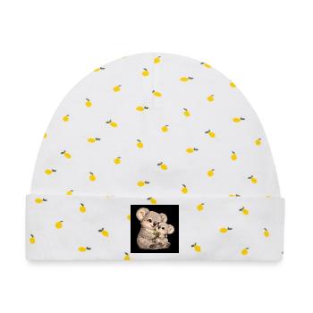 Mama Koala mit ihrem Baby - Baby Premium Organic Mütze - Weiß/Zitronengelb - Vorne