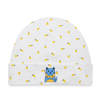 Blauer Katzenfreund Umarmte Pfoten - Baby Premium Organic Mütze - Weiß/Zitronengelb - Vorne