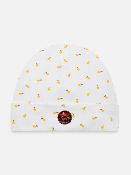 Born To Roam Wolf Wilderness Adventure Emblem - Baby Premium Organic Mütze - Weiß/Zitronengelb