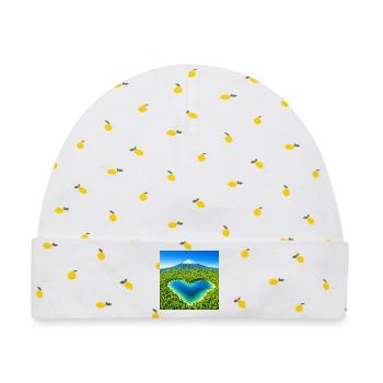 Herzlagune im Wald vor Vulkan Himalaya Gebirge - Baby Premium Organic Mütze - Weiß/Zitronengelb - Vorne