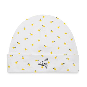 Fischkopf – Illustration - Baby Premium Organic Mütze - Weiß/Zitronengelb - Vorne