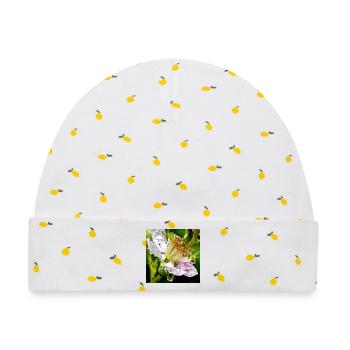 Botanische Eleganz Brombeerblüte Makro - Baby Premium Organic Mütze - Weiß/Zitronengelb - Vorne