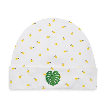 Monstera Blatt Herz Muster - Baby Premium Organic Mütze - Weiß/Zitronengelb - Vorne