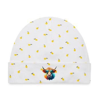 Highland Kuh mit Sonnenbrille Farbenspiel - Baby Premium Organic Mütze - Weiß/Zitronengelb - Vorne