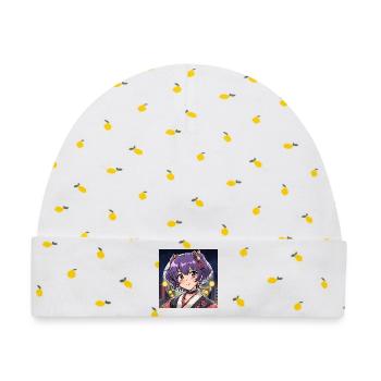 Manga-Stil-Aufkleber - Baby Premium Organic Mütze - Weiß/Zitronengelb - Vorne