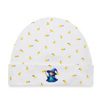 Kleine Hexe mit Zauberstab – Kawaii-Comic-Figur - Baby Premium Organic Mütze - Weiß/Zitronengelb - Vorne