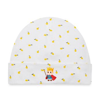 Kleiner König mit Zepter + Krone – Kawaii--Figur - Baby Premium Organic Mütze - Weiß/Zitronengelb - Vorne