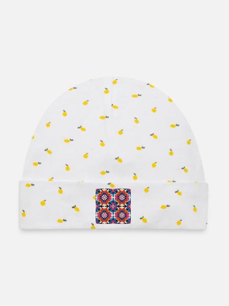 Kaleido Bloom Mosaik - Baby Premium Organic Mütze - Weiß/Zitronengelb
