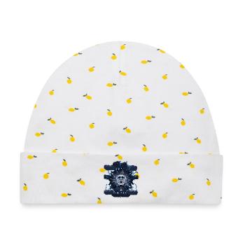 Blitzmond Wolf Design - Baby Premium Organic Mütze - Weiß/Zitronengelb - Vorne