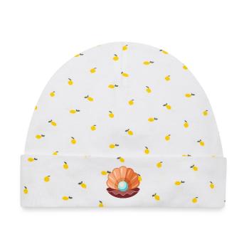 Muschel mit Perle - Baby Premium Organic Mütze - Weiß/Zitronengelb - Vorne