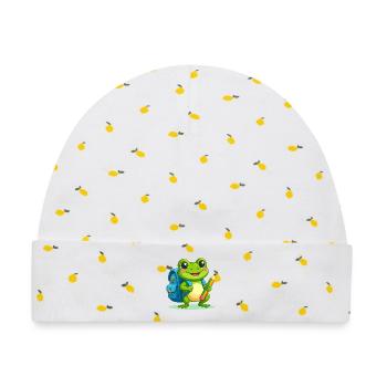 Frosch mit Stift & Schulranzen zur Einschulung - Baby Premium Organic Mütze - Weiß/Zitronengelb - Vorne
