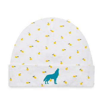 Wolf Silhouette - Baby Premium Organic Mütze - Weiß/Zitronengelb - Vorne