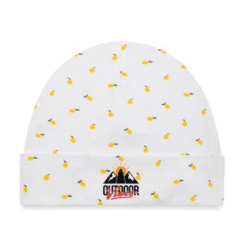 Outdoor-Vibes Mountain Tree Sunrise - Baby Premium Organic Mütze - Weiß/Zitronengelb - Vorne