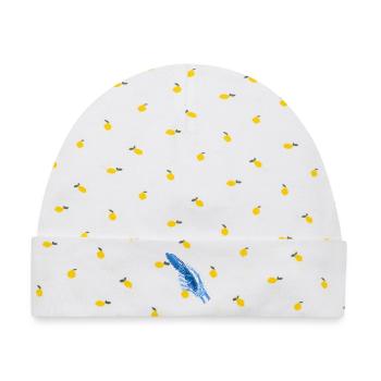 Blaues Röntgenmesser in Hand - Baby Premium Organic Mütze - Weiß/Zitronengelb - Vorne