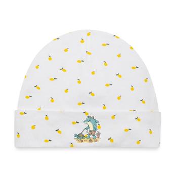 Delfin geht Gassi mit Schildkröte - Baby Premium Organic Mütze - Weiß/Zitronengelb - Vorne