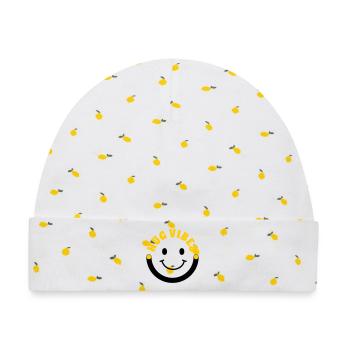 Minimalistische Umarmungsstimmung – Typografie mit Lächelkurve - Baby Premium Organic Mütze - Weiß/Zitronengelb - Vorne