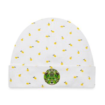 Natur Mandala Blattwerk  - Baby Premium Organic Mütze - Weiß/Zitronengelb - Vorne