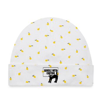 Cat Caution Tee - Baby Premium Organic Mütze - Weiß/Zitronengelb - Vorne