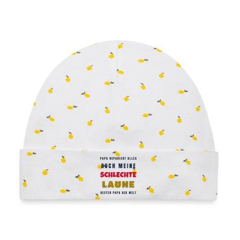 Papa repariert alles auch meine schlechte Laune - Baby Premium Organic Mütze - Weiß/Zitronengelb - Vorne