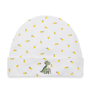 Dino mit Blumenband Rollator - Baby Premium Organic Mütze - Weiß/Zitronengelb - Vorne
