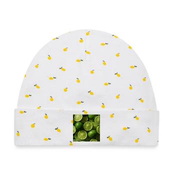 Grüne Limes im Freskomuster - Baby Premium Organic Mütze - Weiß/Zitronengelb - Vorne