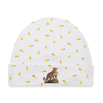Leopard Realistisch auf Felsen - Baby Premium Organic Mütze - Weiß/Zitronengelb - Vorne