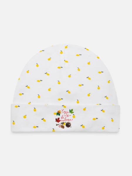 Cozy Autumn - Baby Premium Organic Mütze - Weiß/Zitronengelb