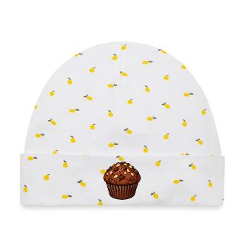 Schoko Muffin Mit Nussstückchen - Baby Premium Organic Mütze - Weiß/Zitronengelb - Vorne